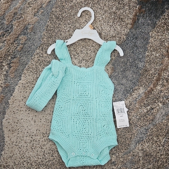 Sweet Jessica Simpson Mint Green Knit Baby Romper, sz 12m - Picture 1 of 6